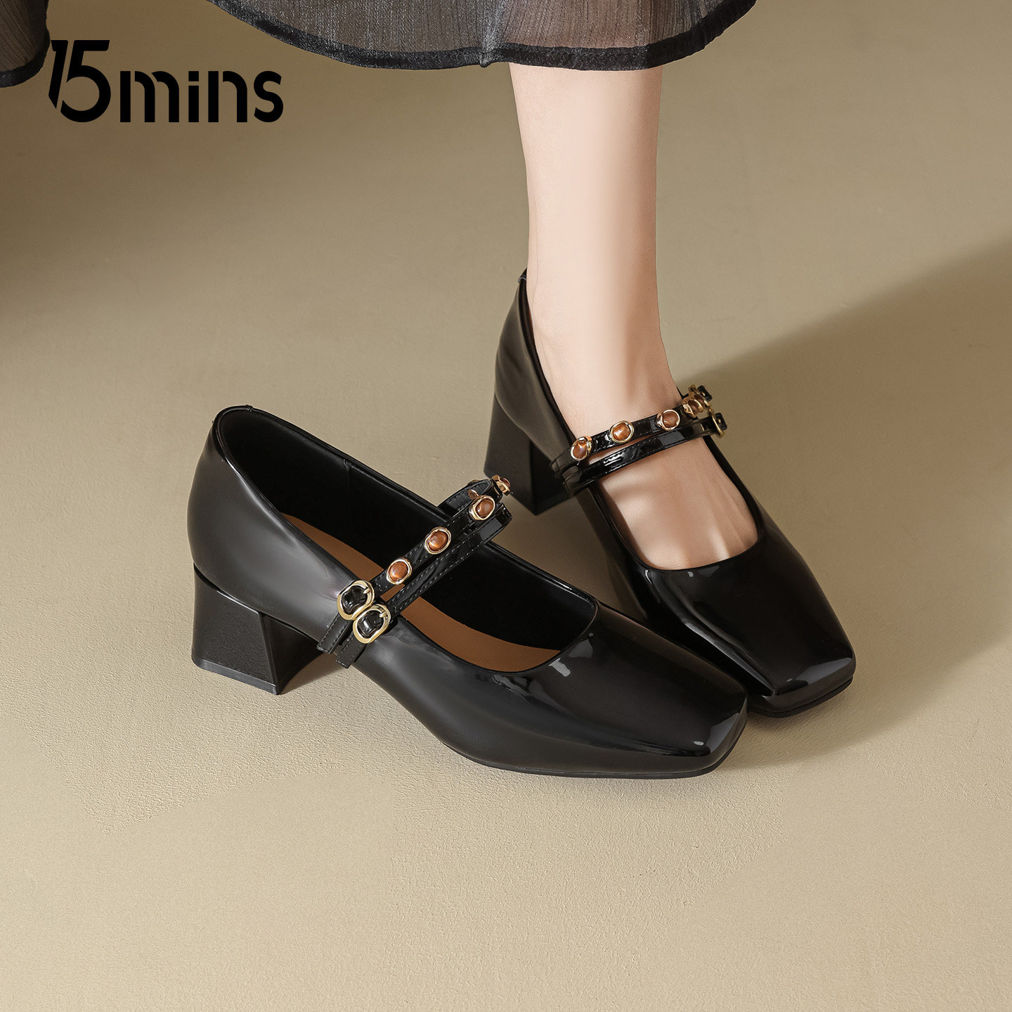 15mins高跟玛丽珍鞋女2026春夏季新款法式通勤小皮鞋软底浅口单鞋,淘宝优惠券,粉丝福利购,淘宝优惠卷