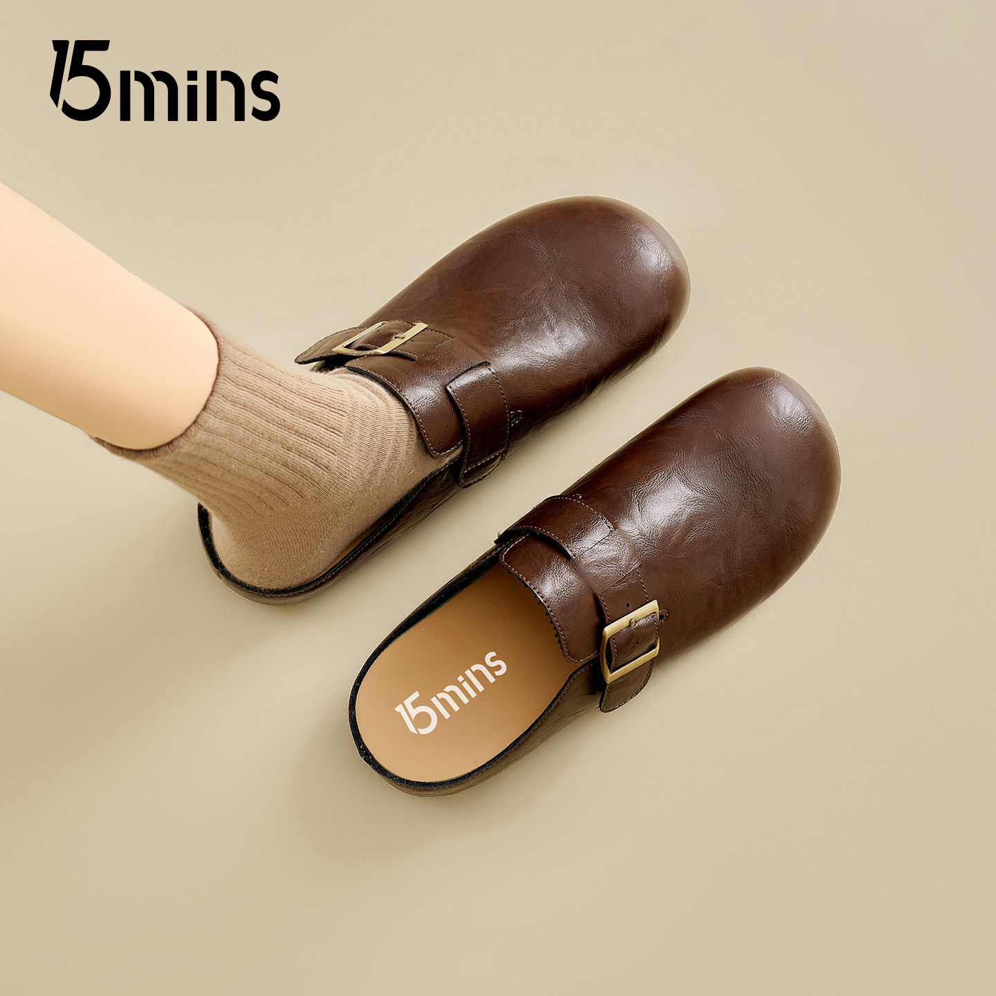 15mins软底勃肯鞋女2026新款春季百搭一脚蹬包头半拖平底孕妇单鞋,淘宝优惠券,粉丝福利购,淘宝优惠卷
