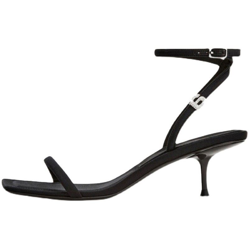 欧美风大AW王细跟凉鞋一字带后交叉水钻字母性感露趾方头高跟鞋女,淘宝优惠券,粉丝福利购,淘宝优惠卷