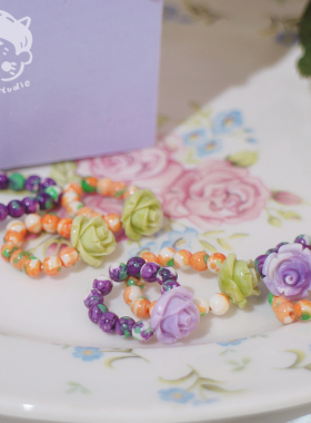 myzoo新品夏季童趣百搭串珠彩色戒指小众ins可爱混搭花朵戒圈女生