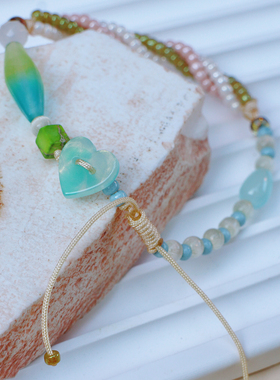 【马卡龙】可水洗小清新琉璃珠手串元气手工原创玻璃米珠小众女生