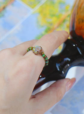 myzoo女捷克珠复古串珠戒指