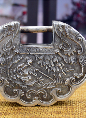 老式足银长命富贵项坠