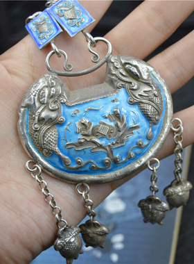 古法手工烧蓝空心流苏长命富贵锁