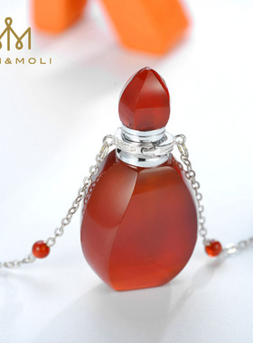 红玛瑙精油香薰珠宝火焰银项链