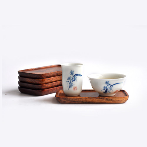 木质长方形茶托老榆木茶垫闻香杯品茗杯陶瓷功夫茶具茶杯杯垫杯托 - 图0