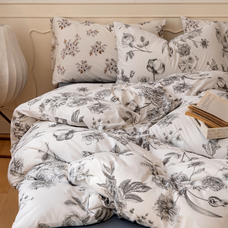 A类针织棉印花四件套天竺棉全棉裸睡床单纯棉床笠田园小碎花被套 - 图3