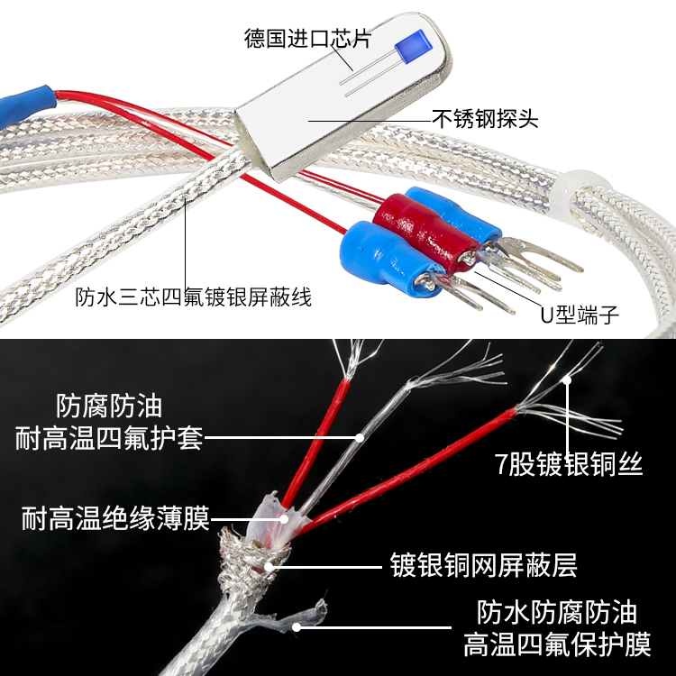 粘贴式Pt100温度传感器热电阻表面端面Pt1000无孔贴片温度探头