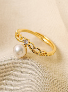 气质皇冠时尚珍珠开口复古高级