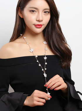 戴拉高级感项链女气质仿珍珠吊坠潮小众设计配饰 时尚长款毛衣链