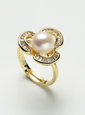 戴拉时尚三叶花朵淡水珍珠戒指