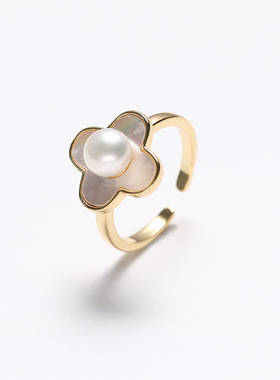 戴拉时尚四叶花淡水珍珠戒指