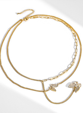 双层时尚风蝴蝶高级感短款锁骨链