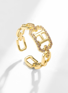 戴拉小众设计H字母开口戒指女时尚个性2024年夏新款潮冷淡风食指