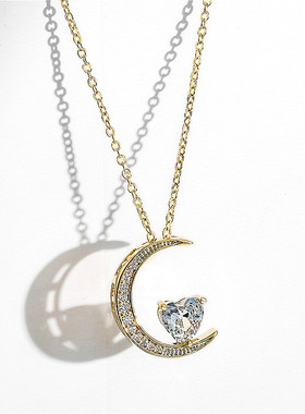 时尚个性风爱心小众设计月亮吊坠