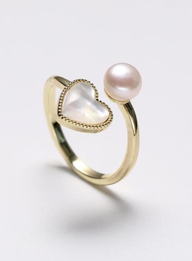 戴拉时尚爱心淡水珍珠开口戒指