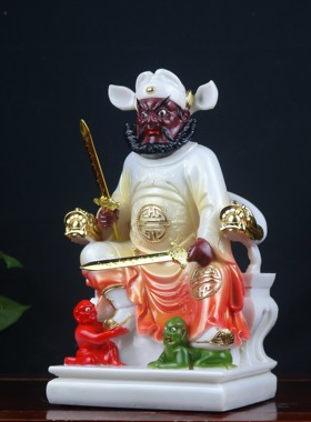 钟馗神像门神佛像菩萨家用客厅佛堂桌面汉白玉石粉雕刻彩绘佛摆件