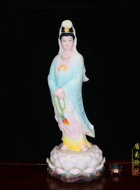 泡茶汉白玉彩绘观音菩萨古典摆件