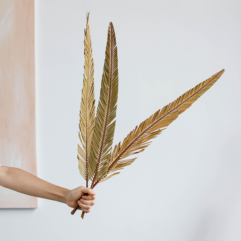 柳叶型铁树叶鱼缸造景插花长枝干花叶子复古森系橱窗装饰场景布置 - 图1