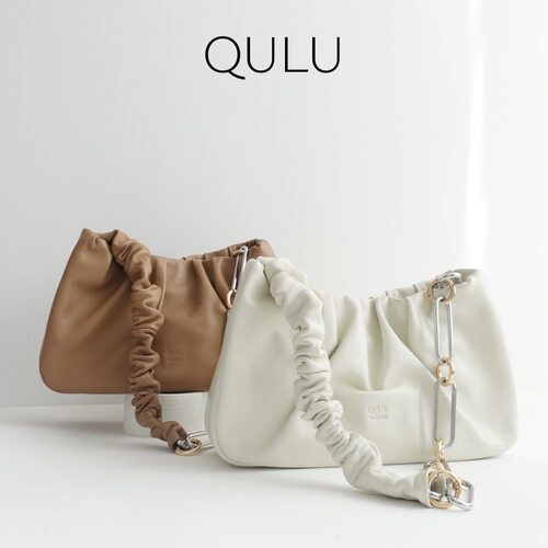 QULU羊皮腋下包 精致手拿包 粗链条褶皱云朵轻奢通勤单肩小众软包 - 图2