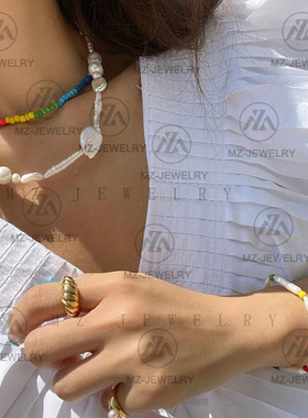 欧美时尚设计巴洛克珍珠项链彩色