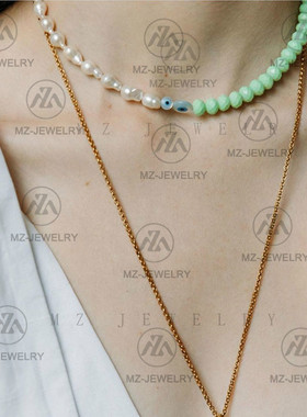 欧美巴洛克珍珠水晶短款时髦项链