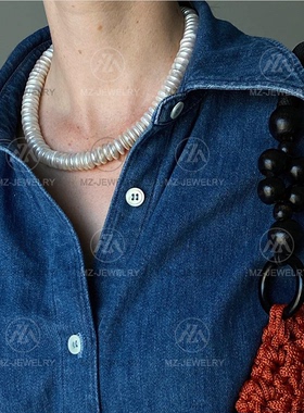 巴洛克珍珠项链颈链海蓝宝锁骨链