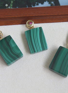 孔雀石方牌吊坠无事牌项链挂件女