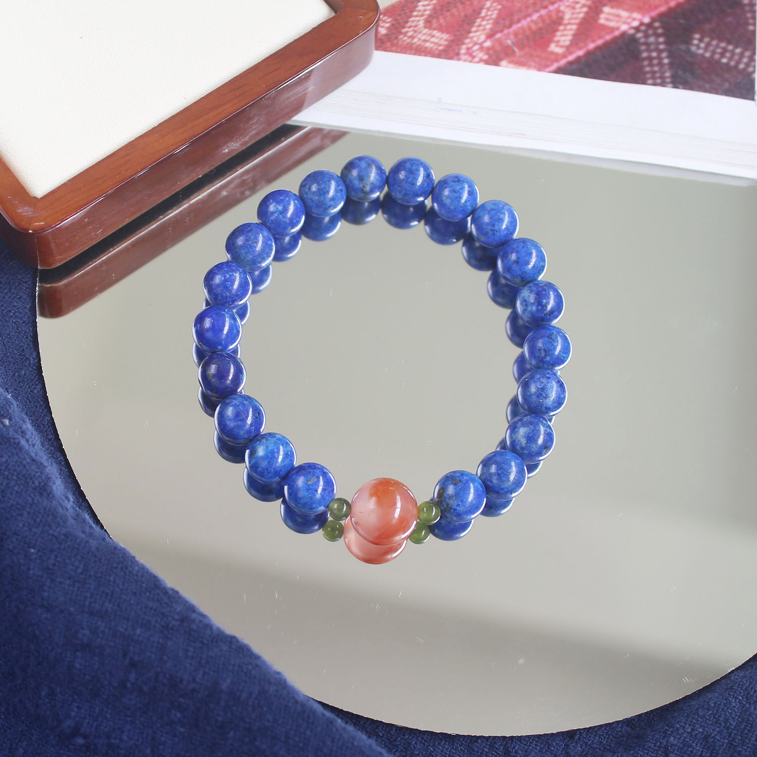 天然老矿青金石南红碧玉手链优雅宫廷复古配饰手串高端弹力转运珠 - 图3