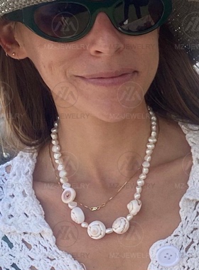 设计风天然贝壳淡水珍珠项链时髦