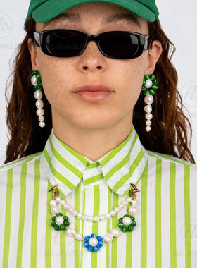 淡水珍珠猫眼石小花朵男士短项链