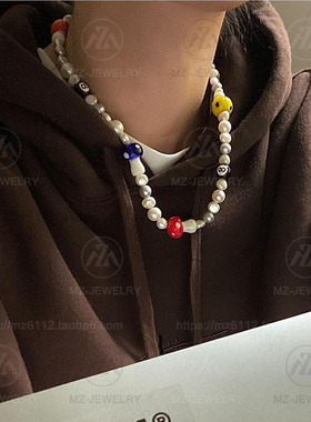 珍珠明星款蘑菇时髦男士个性项链