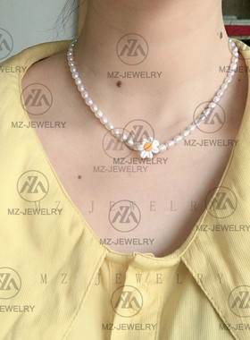 欧美小众天然淡水花朵女锁骨链