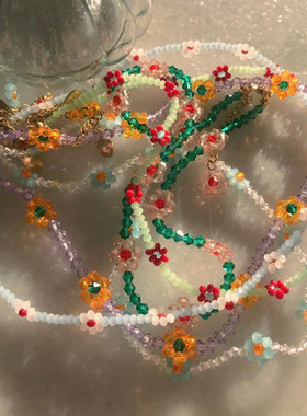 水晶花项链时髦夏季百搭脖子颈链