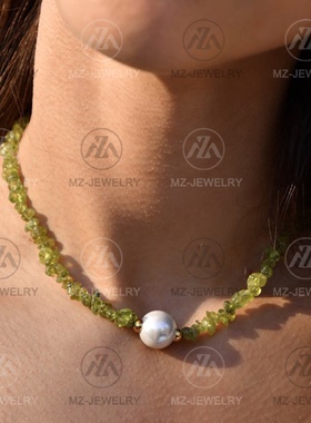 瑙石头拼接淡水珍珠项链短款时髦