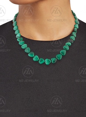 天然孔雀石珍珠项链时髦绿色爱心