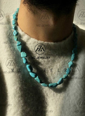 菱镁矿绿松石项链男士时髦锁骨链