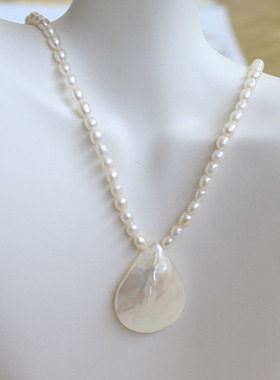 淡水珍珠深海碟贝大水滴项链简约