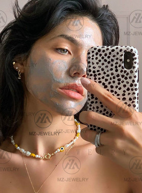 现货珍珠母贝眼睛情侣欧美锁骨链