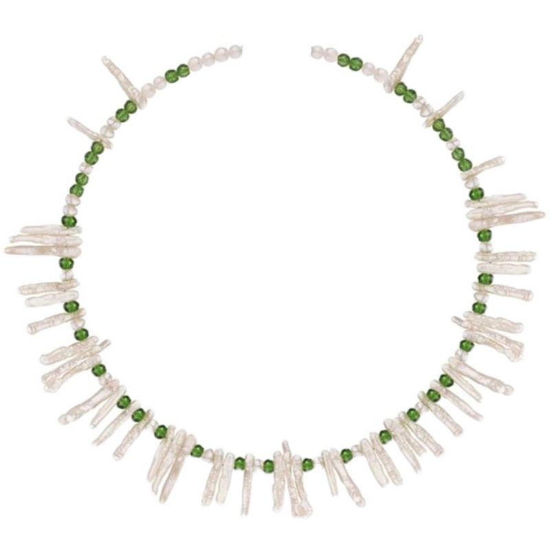 欧洲小众巴洛克牙签珍珠绿水晶项链时髦气质短款锁骨链优雅女配饰 - 图3