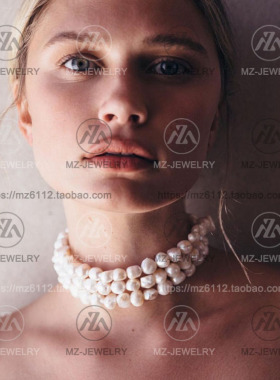 欧美项链多层淡水珍珠巴洛克时髦