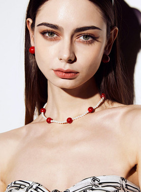 天然白水晶玉髓简约项链欧美时髦