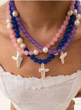 淡水巴洛克珍珠十字架吊坠项链女