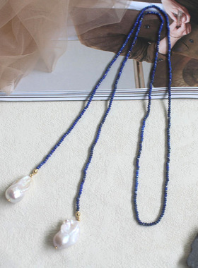 青金石珍珠项链时髦气质长毛衣链