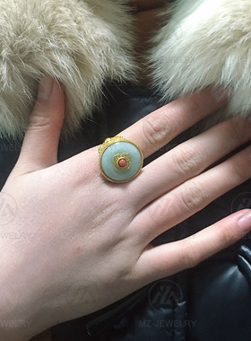 新中式金色复古宫廷奢华翡翠戒指