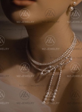 欧美小众轻奢蝴蝶结珍珠礼服项链