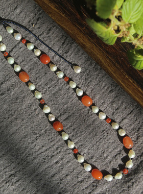 天然川料南红玛瑙珍珠项链耳环女