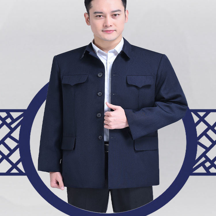 秋冬季中山装男中老年上衣中山服老人外套老年人爷爷装爸爸军干服 - 图2