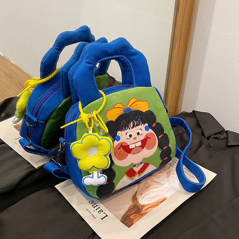 小众可爱插画设计布包包女2024新款搞怪丑萌涂鸦手拎包单肩斜挎包 - 图2
