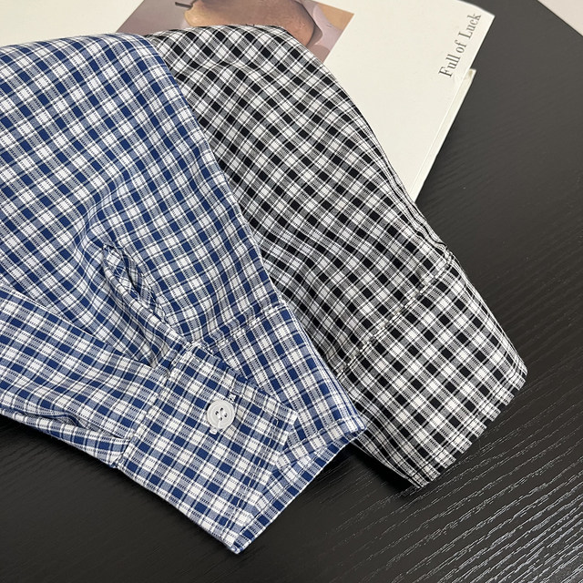 Korean embroidered short plaid shirt for women autumn new loose casual long-sleeved shirt slimming thin coat top